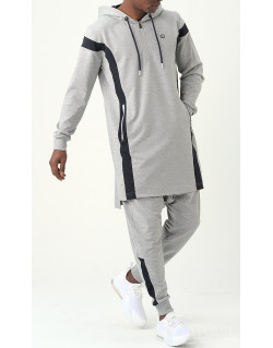 Ensemble Qamis Court + Sarouel - Gris et Bleu Nuit - Qaba'il : Veloce