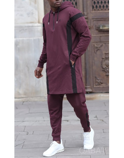 Ensemble Qamis Court + Sarouel - Grenat et Noir - Qaba'il : Veloce