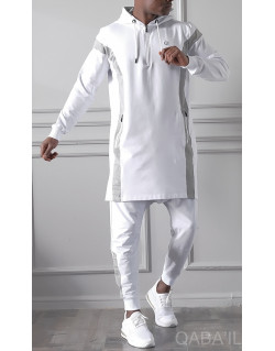 Ensemble Qamis Court + Sarouel - Blanc et Gris - Qaba'il : Veloce
