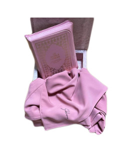 Coffret Décot + Coran de Poche à Zip Format 18x13 - Ar/Fr - Rose et Un Voile Soie De Médine