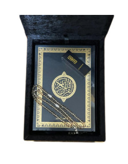 Coffret Décot + Coran en Arabe Format 20x14 - Noir, un chapelet 100 Perles et un Musc Note 33