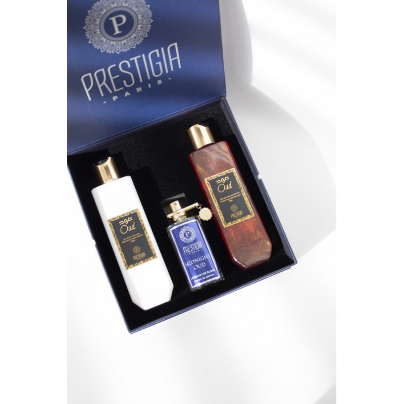 Coffret Oud Midnight - Extrait de Parfum, Gel Douche, Lait pour le Corps - Mixte Homme - Prestigia Coffret Oud Midnight - Extrait de Parfum, Gel Douche, Lait pour le Corps - Mixte Homme - Prestigia