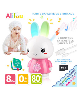 La Petite Lapinou Mouslim Rose : Alilou - Jouet et Veilleuse Ludo-éducatif - Haute Qualité de Son + 80 Minutes d'Audio - Led 7 C