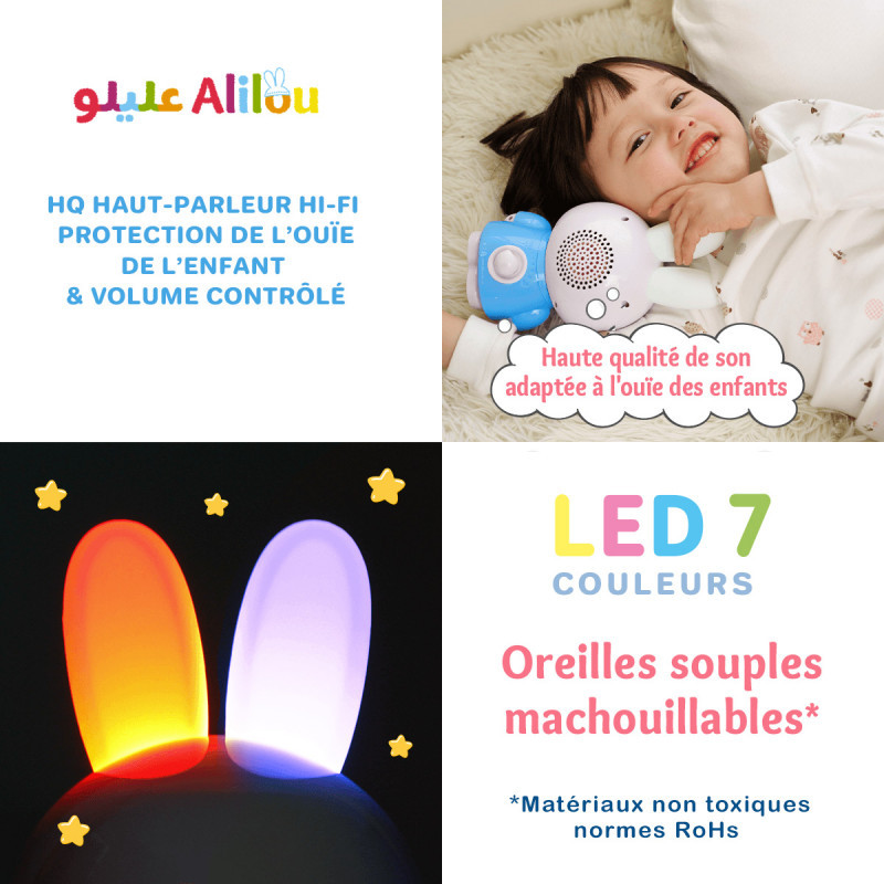 La Petite Lapinou Mouslim Rose : Alilou - Jouet et Veilleuse Ludo-éducatif - Haute Qualité de Son + 80 Minutes d'Audio - Led 7 C