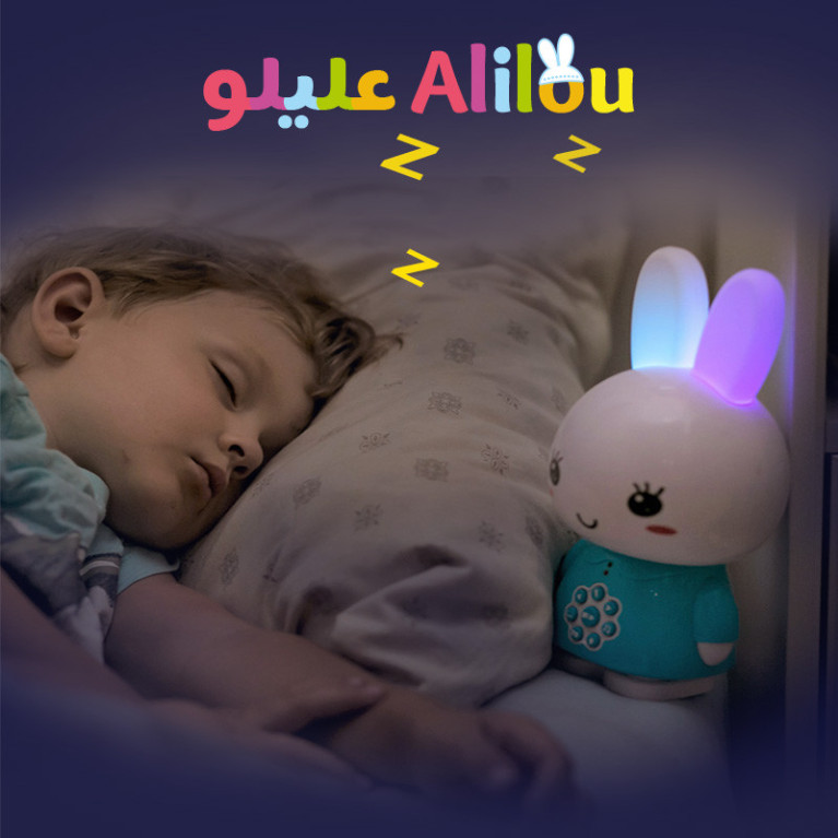 Le Petit Lapinou Mouslim Bleu : Alilou - Jouet et Veilleuse Ludo-éducatif - Haute Qualité de Son + 80 Minutes d'Audio - Led 7 C