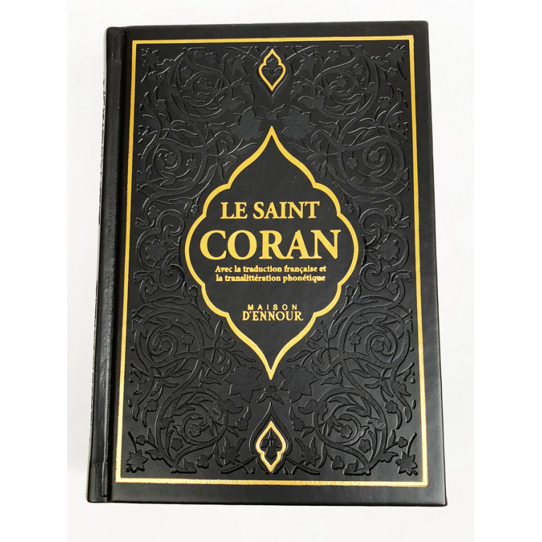 Le Saint Coran Noir - Couverture Daim - Pages Arc-En-Ciel - Français-Arabe-Phonétique - Maison Ennour