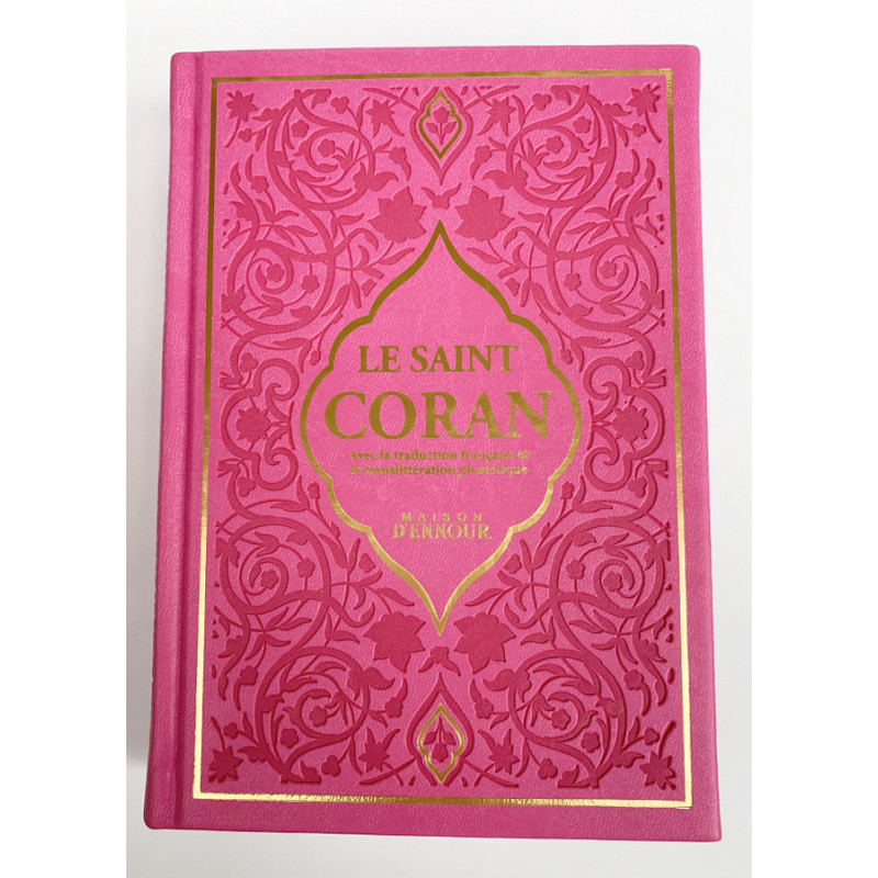 Le Saint Coran Rose - Couverture Daim - Pages Arc-En-Ciel - Français-Arabe-Phonétique - Maison Ennour