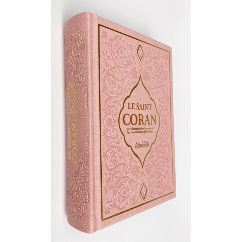 Le Saint Coran Rose Pâle - Couverture Daim - Pages Arc-En-Ciel - Français-Arabe-Phonétique - Maison Ennour