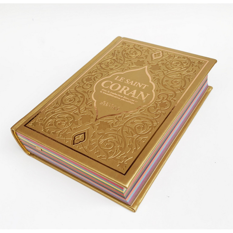 Le Saint Coran Bleu Roi - Couverture Daim - Pages Arc-En-Ciel - Français-Arabe-Phonétique - Maison Ennour