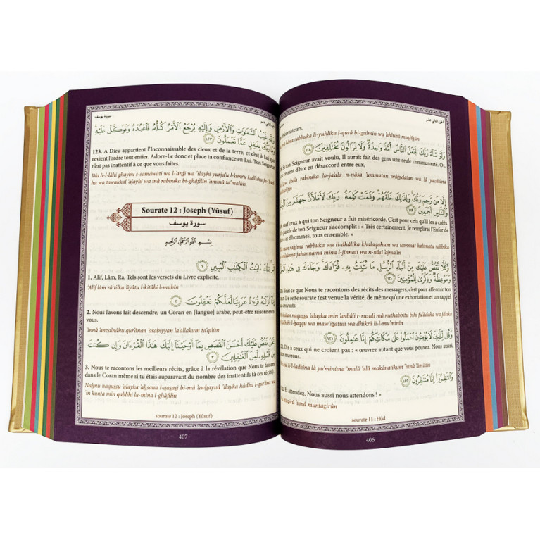 Le Saint Coran Bleu Roi - Couverture Daim - Pages Arc-En-Ciel - Français-Arabe-Phonétique - Maison Ennour