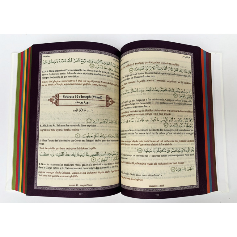 Le Saint Coran Blanc - Couverture Daim - Pages Arc-En-Ciel - Français-Arabe-Phonétique - Maison Ennour