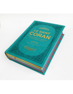Le Saint Coran - Couverture Simili-DaimVert Canard - Pages Arc-En-Ciel - Arabe et Français - Format Moyen- 14,5 x 20.70 cm -