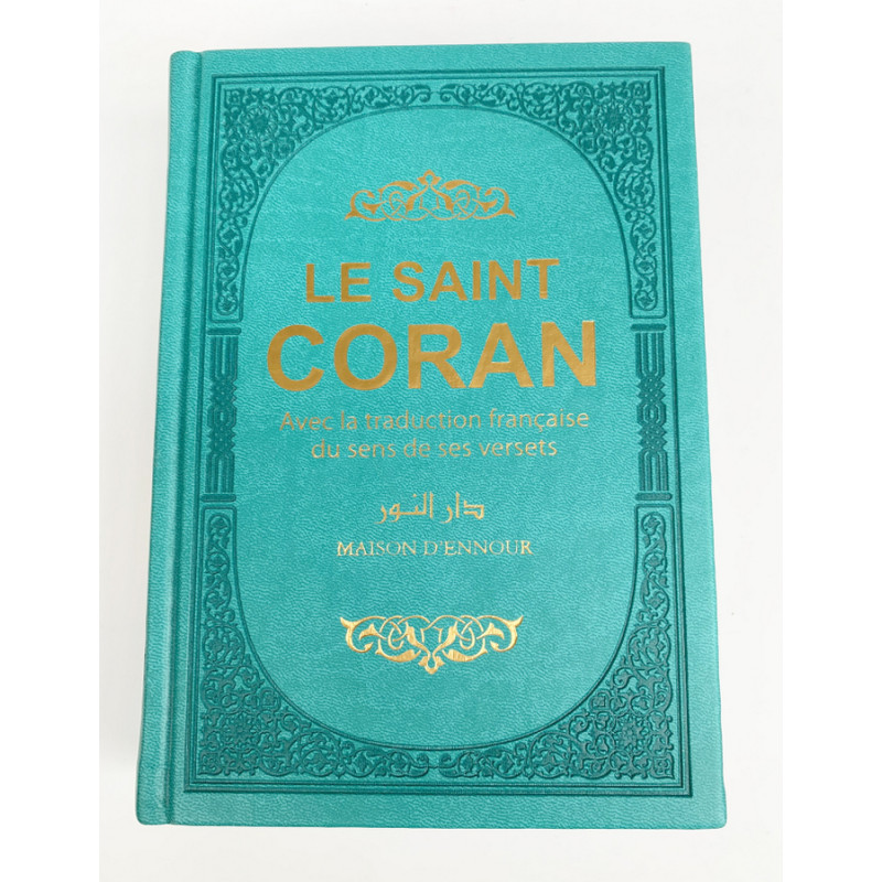 Le Saint Coran - Couverture Simili-DaimVert Canard - Pages Arc-En-Ciel - Arabe et Français - Format Moyen- 14,5 x 20.70 cm -