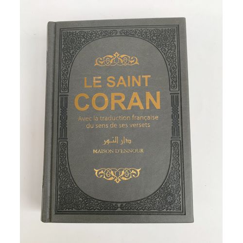 Le Saint Coran - Couverture Simili-Daim Anthracite - Pages Arc-En-Ciel - Arabe et Français - Format Moyen- 14,5 x 20.70 cm - E