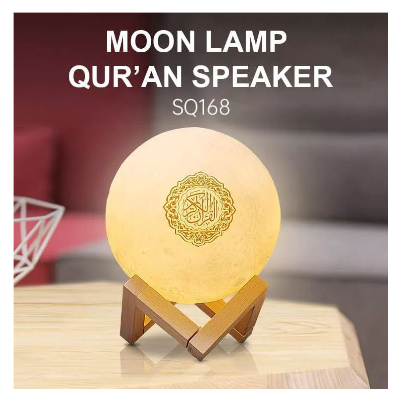 Veilleuse Lune Coranique MP3 - Bluetooth et Télécommande - Moon Lamp Qur'an - Equantu