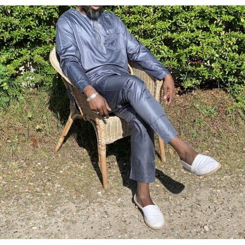 Qamis Pakistanais sans Col, Manche Longue - Tissu Semi Glacé Anthracite - Qamis Court + Pantalon - Afaq Qamis Pakistanais sans Col, Manche Longue - Tissu Semi Glacé Anthracite - Qamis Court + Pantalon - Afaq