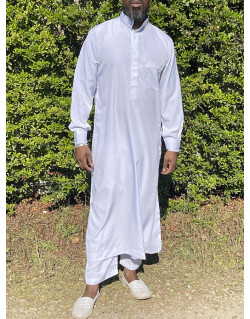Qamis Qatari à Col - Tissu Satin Marron - Qamis Long + Pantalon - Afaq