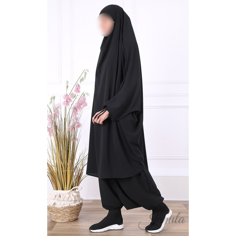 JIlbab 2 Pièces Sarouel - Noir - Microfibre Léger - Jamila