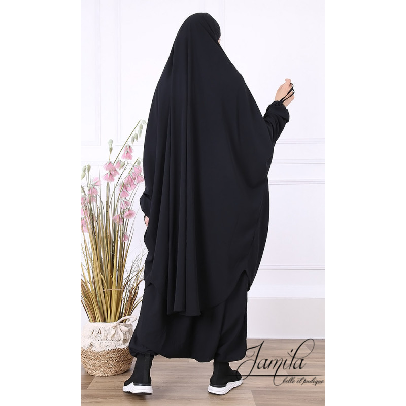 JIlbab 2 Pièces Sarouel - Noir - Microfibre Léger - Jamila