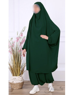 JIlbab 2 Pièces Sarouel - Vert Bouteille - Microfibre Léger - Jamila