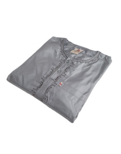 Qamis Afaq - Adolescents Gris -Manche Longue + Pantalon - Sans Col - Tissu Glacé - du 36 au 50