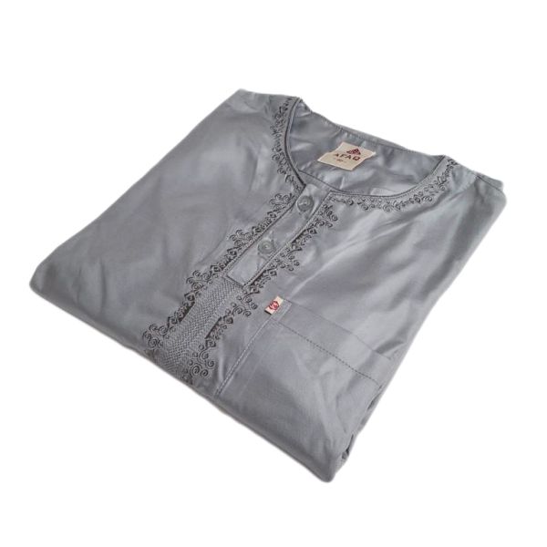 Qamis Afaq - Adolescents Gris -Manche Longue + Pantalon - Sans Col - Tissu Glacé - du 36 au 50