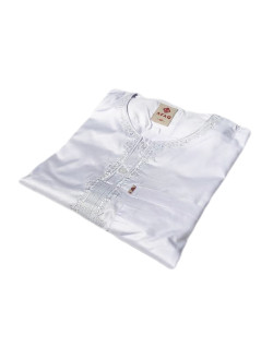 Qamis Afaq - Adolescents Blanc -Manche Longue + Pantalon - Sans Col - Tissu Glacé - du 36 au 50