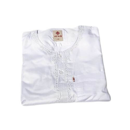 Qamis Afaq - Adolescents Blanc -Manche Longue + Pantalon - Sans Col - Tissu Glacé - du 36 au 50