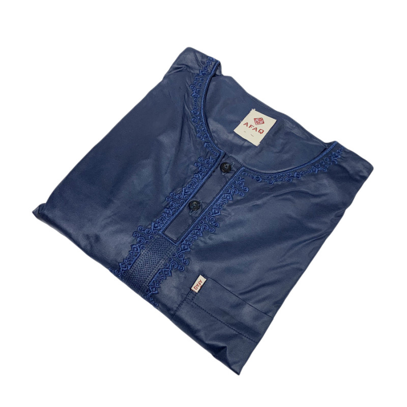 Qamis Afaq - Adolescents Bleu -Manche Longue + Pantalon - Sans Col - Tissu Glacé - du 36 au 50 Qamis Afaq - Adolescents Bleu -Manche Longue + Pantalon - Sans Col - Tissu Glacé - du 36 au 50