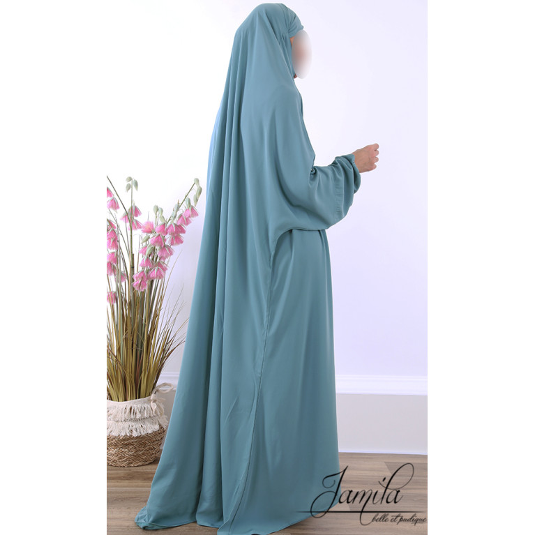JIlbab 1 Pièce - Bleu Vert - Microfibre Léger - Jamila JIlbab 1 Pièce - Bleu Vert - Microfibre Léger - Jamila