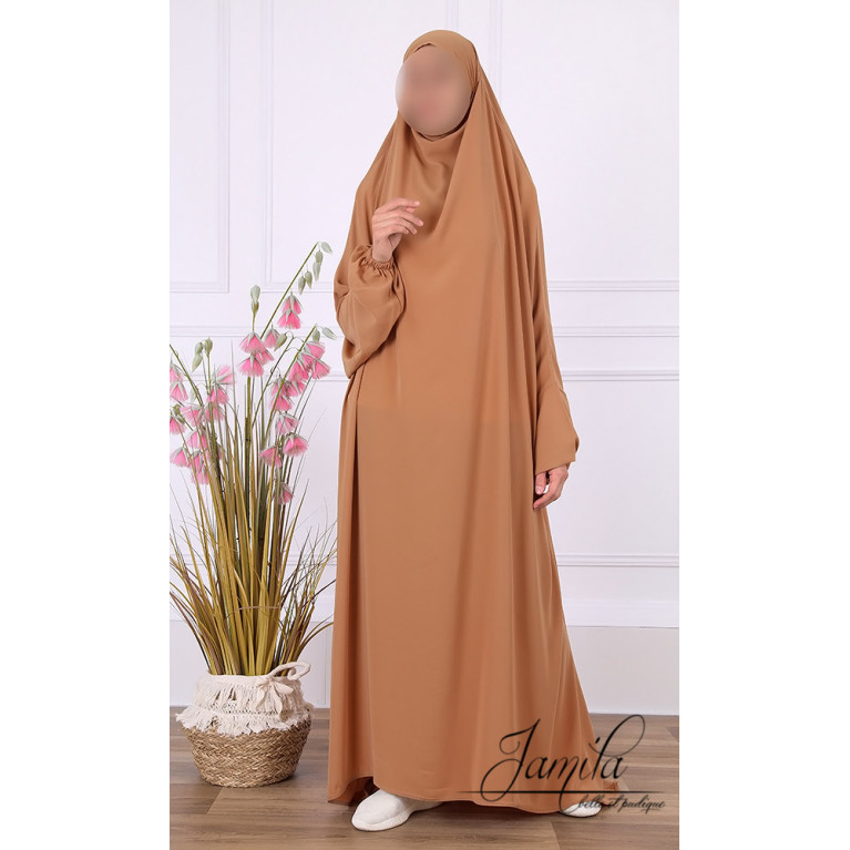 JIlbab 1 Pièce - Caramel - Microfibre Léger - Jamila JIlbab 1 Pièce - Caramel - Microfibre Léger - Jamila