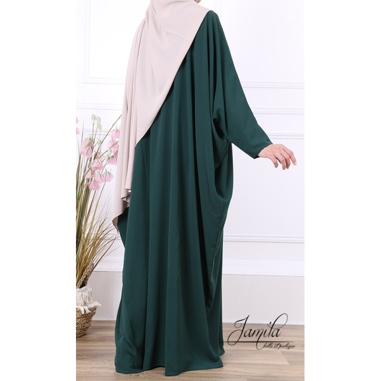 Abaya Papillon - Vert Bouteille - Microfibre Léger - Jamila