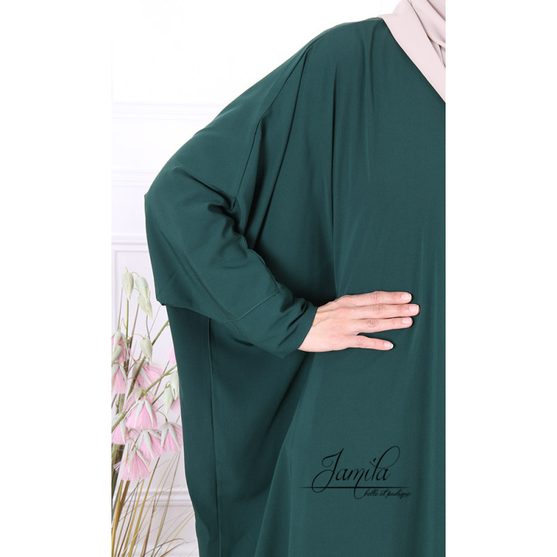 Abaya Papillon - Vert Bouteille - Microfibre Léger - Jamila