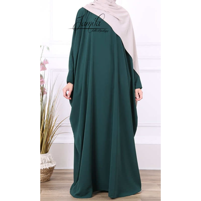 Abaya Papillon - Vert Bouteille - Microfibre Léger - Jamila