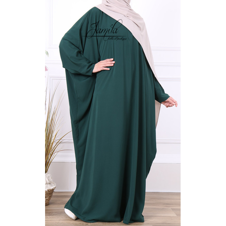 Abaya Papillon - Vert Bouteille - Microfibre Léger - Jamila