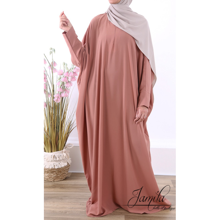 Abaya Papillon - Rose Saumon - Microfibre Léger - Jamila