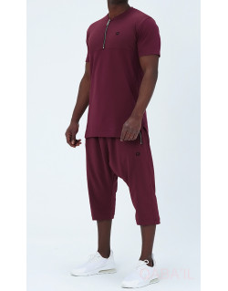 Ensemble Aisance Grenat - Tshirt Zippé et Pantacourt - Qaba'il