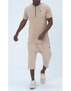 Ensemble Aisance Beige - Tshirt Zippé et Pantacourt - Qaba'il