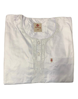 Qamis Afaq Enfants - Blanc - Manche Longue - Sans Col - Tissu Glacé - de 9 ans à 16 ans