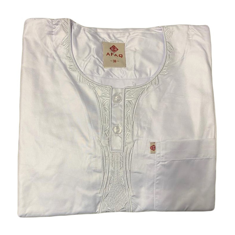 Qamis Afaq Enfants - Blanc - Manche Longue - Sans Col - Tissu Glacé - de 9 ans à 16 ans Qamis Afaq Enfants - Blanc - Manche Longue - Sans Col - Tissu Glacé - de 9 ans à 16 ans