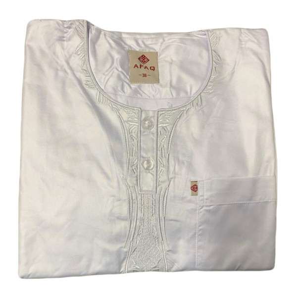Qamis Afaq Enfants  - Blanc -  Manche Longue - Sans Col - Tissu Glacé - de 9 ans à 16 ans