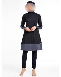 Burkini Turban Bicolore - Noir - Plage et Sport