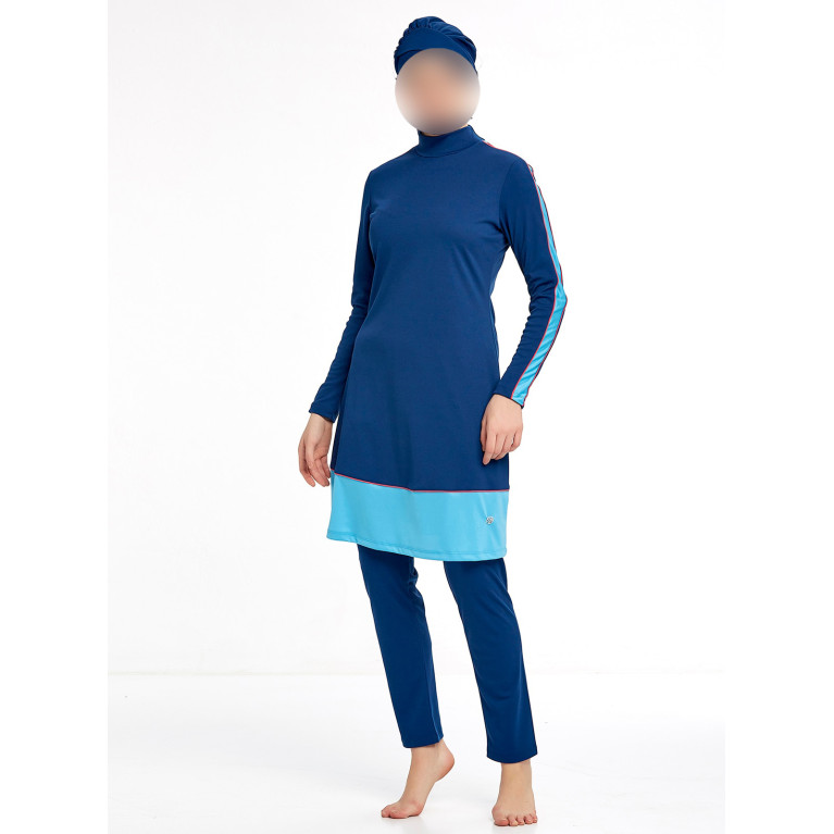 Burkini Turban Bicolore - Indigo - Plage et Sport