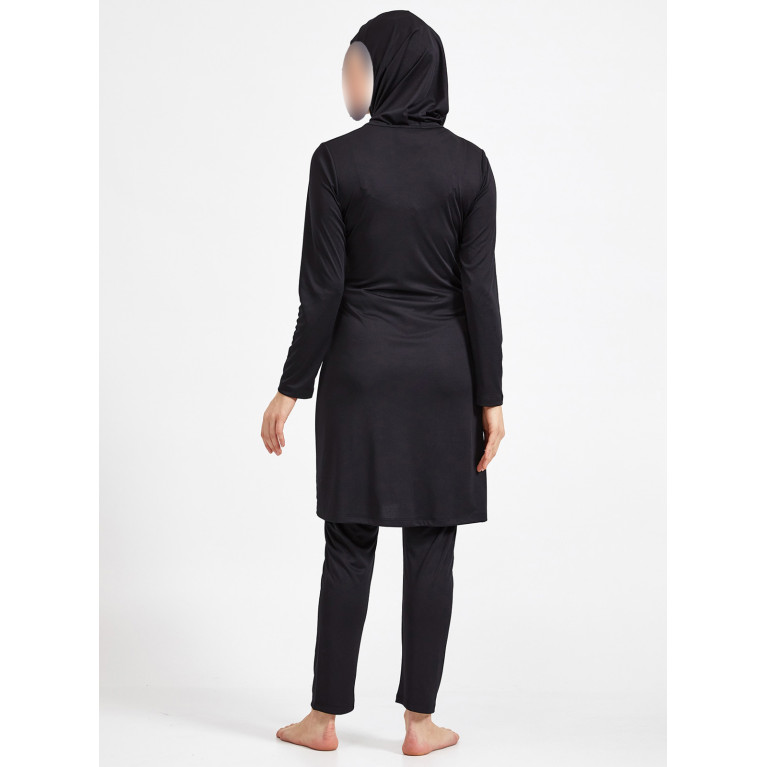 Burkini Hijab Imprimé Bouquets de Fleurs - Noir - Plage et Sport