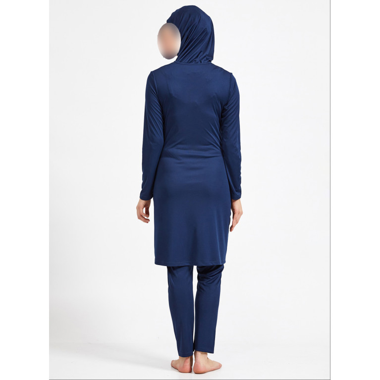 Burkini Hijab Imprimé Bouquets de Fleurs - Bleu Nuit - Plage et Sport