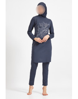 Burkini Hijab Imprimé Bouquets de Fleurs - Anthracite - Plage et Sport