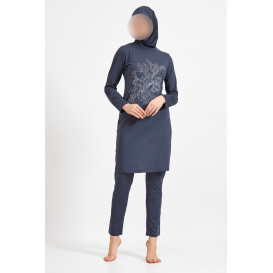 Burkini Hijab Imprimé Bouquets de Fleurs - Anthracite - Plage et Sport