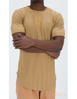 T-Shirt Brodé KAYS - Camel - Qaba'il : Manches Courtes