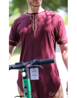T-Shirt Brodé KAYS - Grenat - Qaba'il : Manches Courtes