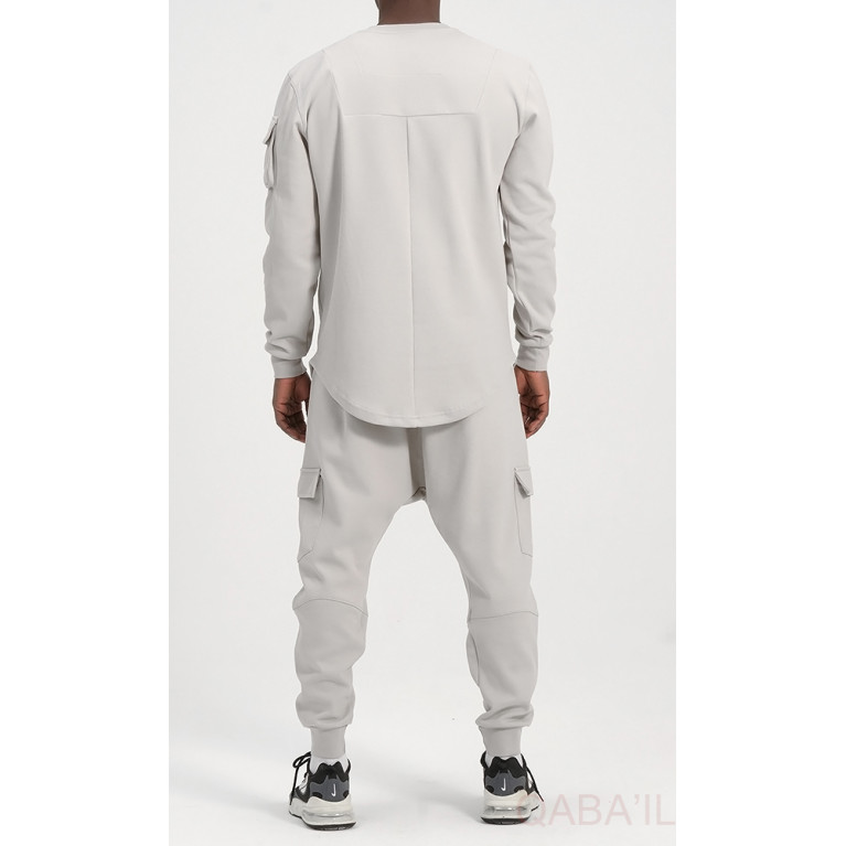 Ensemble Sarouel et Sweat Gris Chiné, Survêtement Qaba'il : Sniper Ensemble Sarouel et Sweat Gris Chiné, Survêtement Qaba'il : Sniper